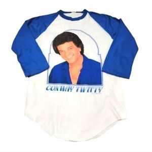 NEW Vintage 80's Single Stitch Conway Twitty Raglan Tshirt Blue/White Size Med